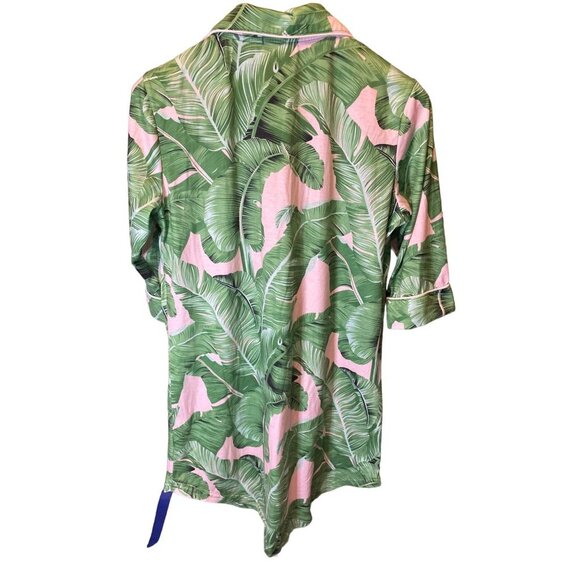 Ekouaer Green Pink Palm Tree Tropical Pullover Half Sleeve Night Gown Shirt Sz M - Picture 2 of 6